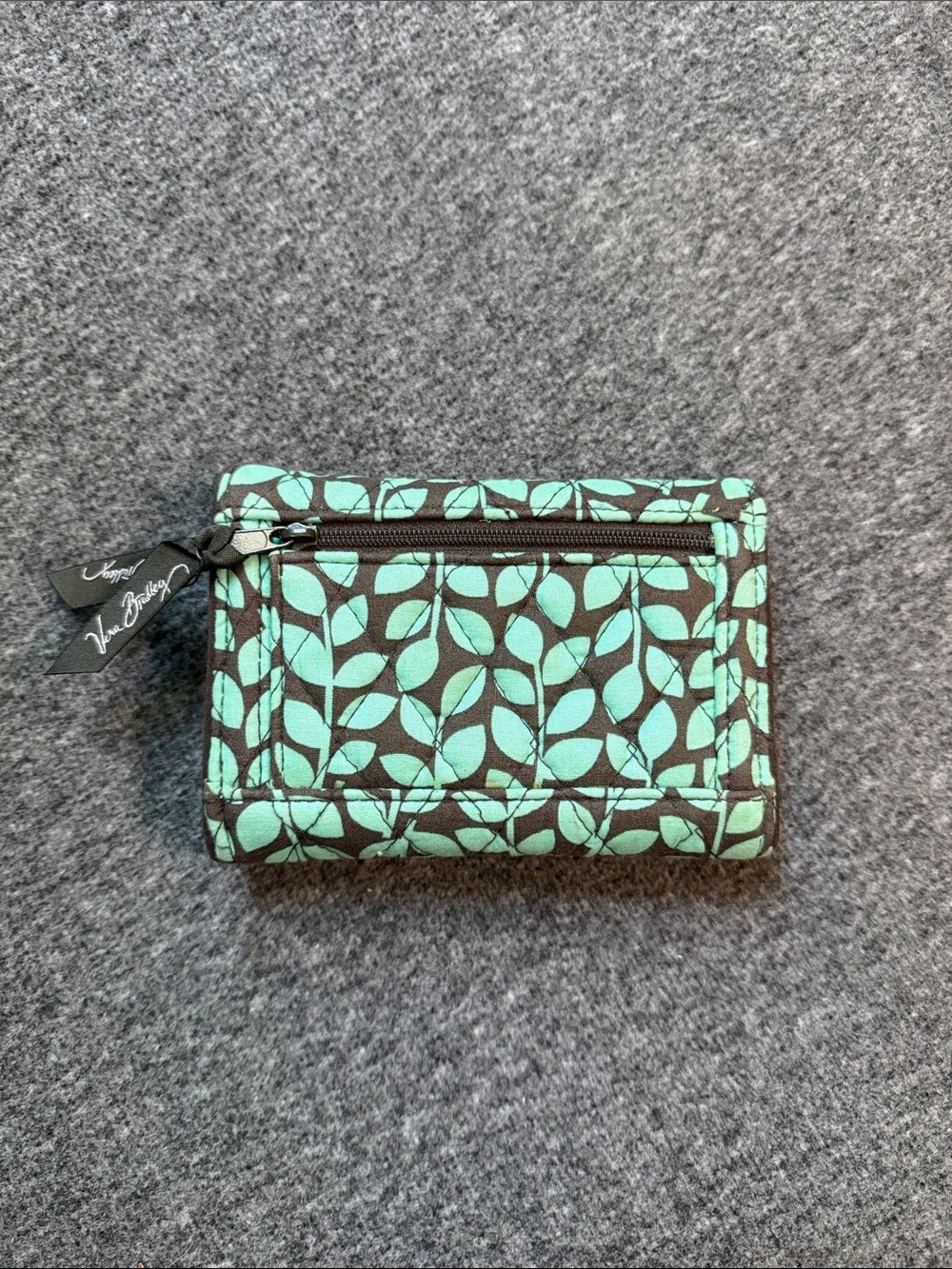 Vera Bradley Teal Leaf Quilted Trifold Wallet - Picture 2 of 6